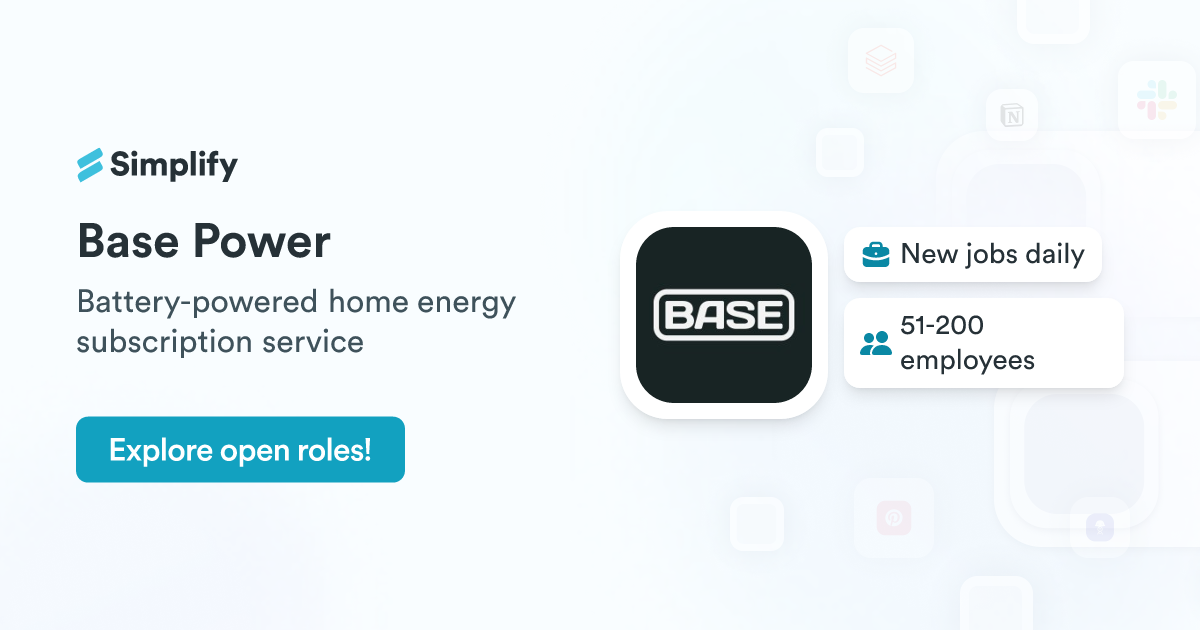 Base Power Core Install Jobs and Employment at Base Power | Simplify Jobs