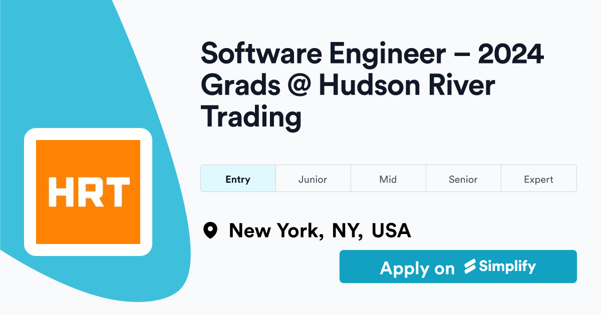 Software Engineer 2024 Grads Hudson River Trading Simplify Jobs