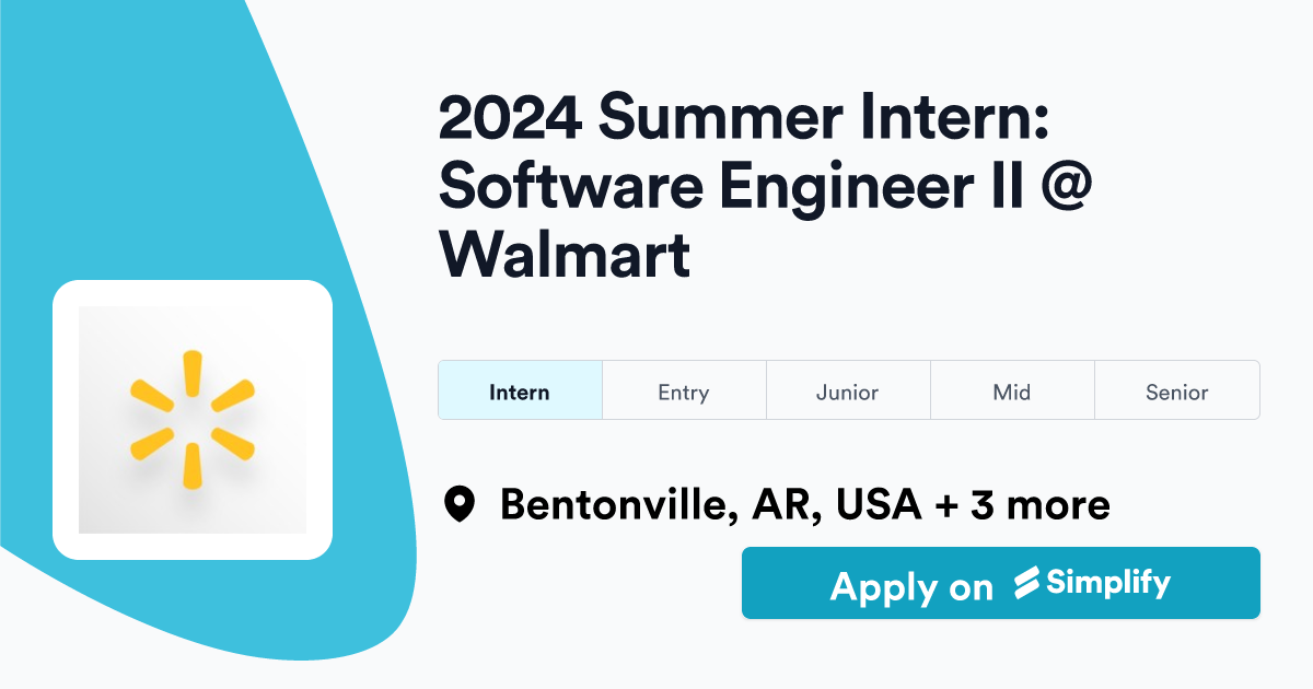 2024 Summer Intern Software Engineer II Walmart Simplify Jobs