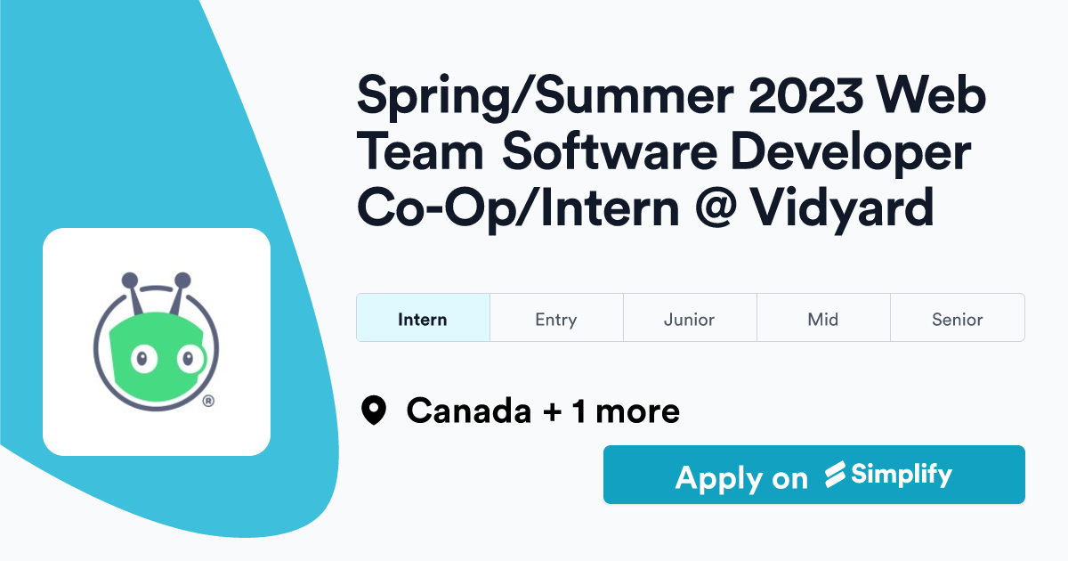 Spring/Summer 2023 Web Team Software Developer CoOp/Intern Vidyard