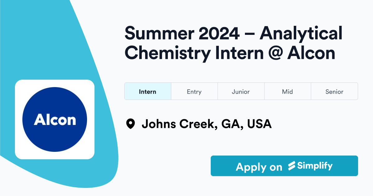 Summer 2024 Analytical Chemistry Intern Alcon Simplify Jobs