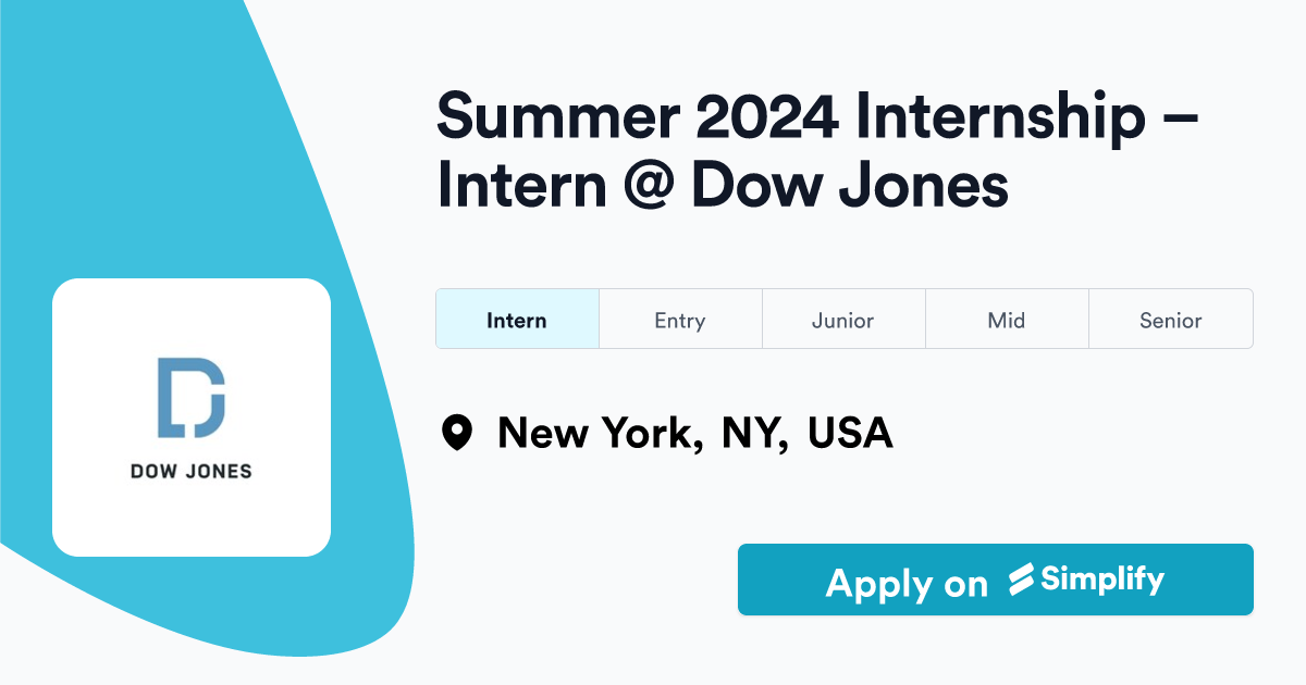 Summer 2024 Internship Intern Dow Jones Simplify Jobs