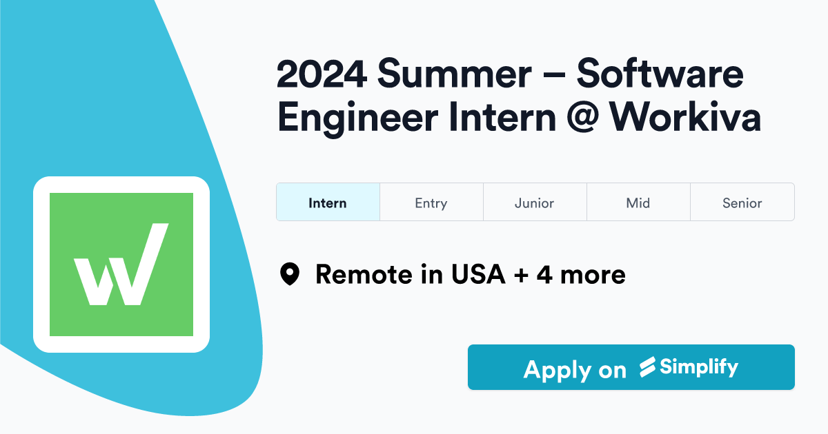 2024 Summer Software Engineer Intern Workiva Simplify Jobs