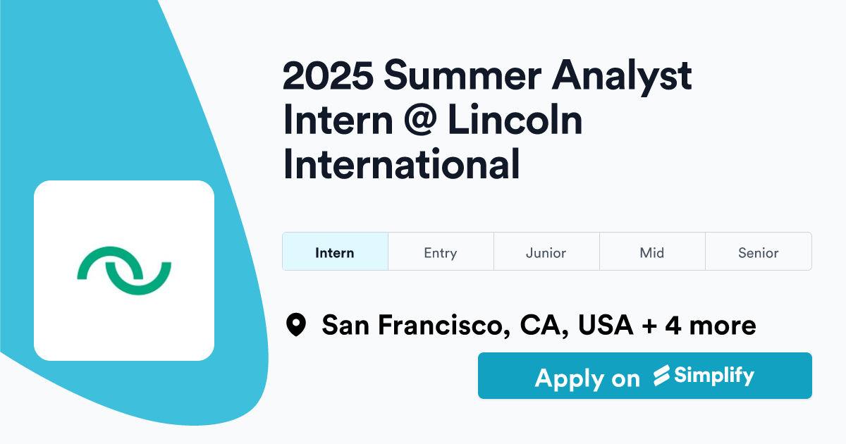 2025 Summer Analyst Intern Lincoln International Simplify Jobs