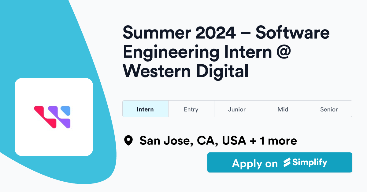 Summer 2024 Software Engineering Intern Western Digital Simplify Jobs
