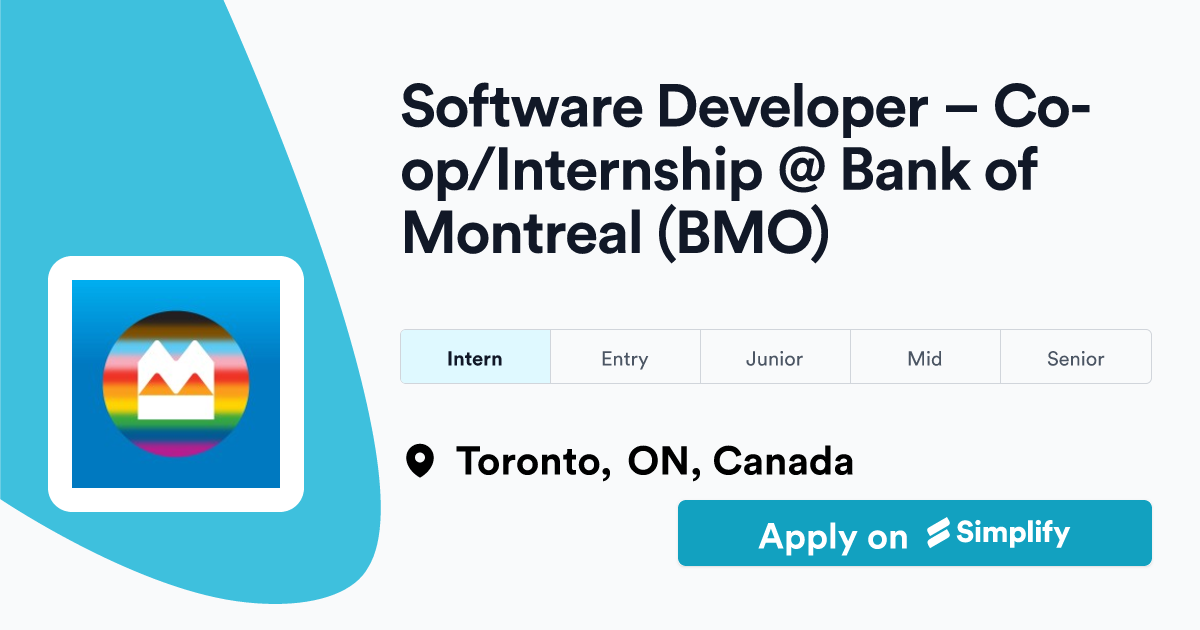 Software Developer Coop/Internship Bank of Montreal (BMO