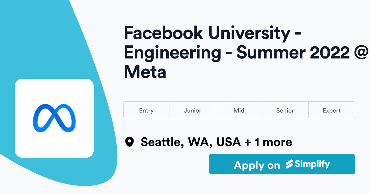 Facebook University Engineering Summer 2022 Meta Simplify Jobs