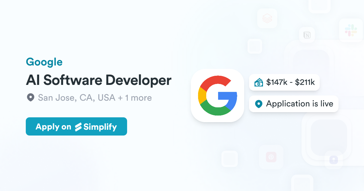 Software Developer Google Image AI Software Developer @ Google | Simplify Jobs