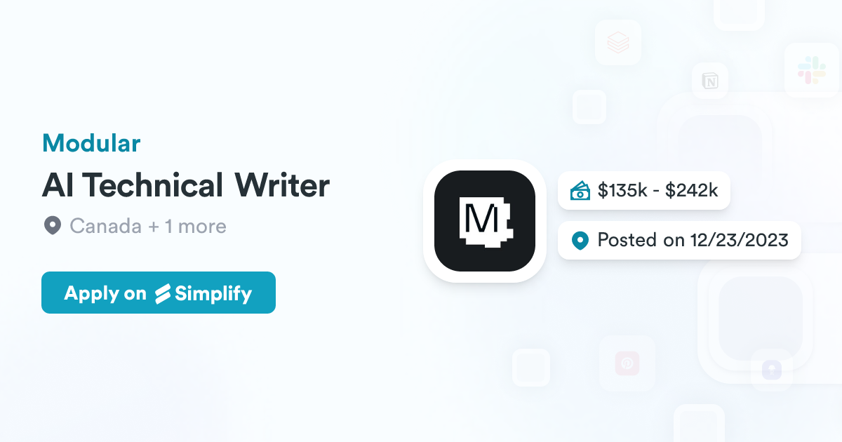 AI Technical Writer @ Modular | Simplify Jobs