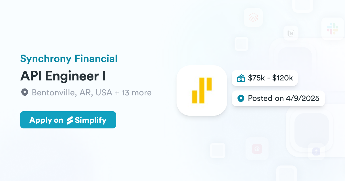 Api Engineer Job Popularity API Engineer I @ Synchrony Financial | Simplify Jobs