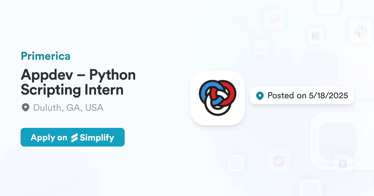 project 5:python scripting Images High Quality Grahic Appdev – Python Scripting Intern @ Primerica | Simplify Jobs