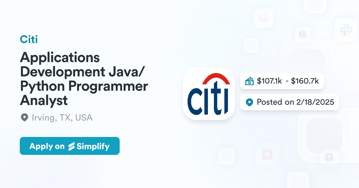 Java Anayyet Applications Development Java/Python Programmer Analyst @ Citi ...