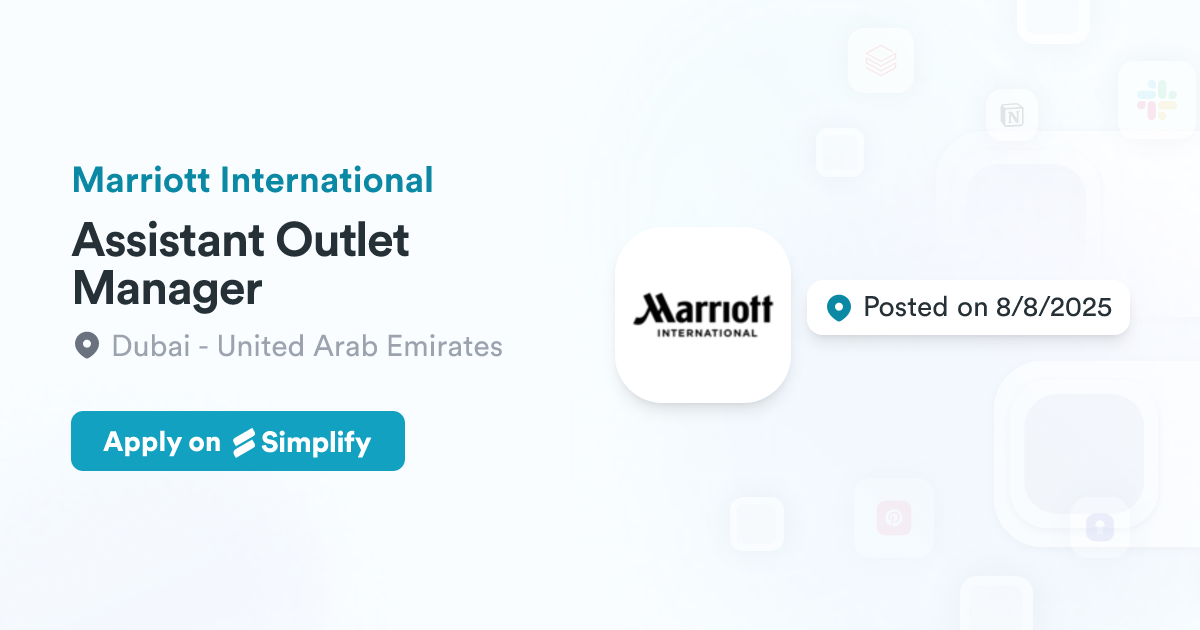 Outlet Manager Assistant Assistant Outlet Manager @ Marriott International | Simplify Jobs