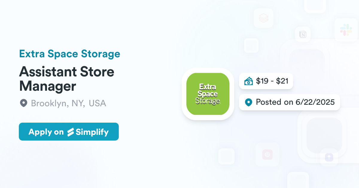 Storage Assistant Assistant Store Manager @ Extra Space Storage | Simplify Jobs