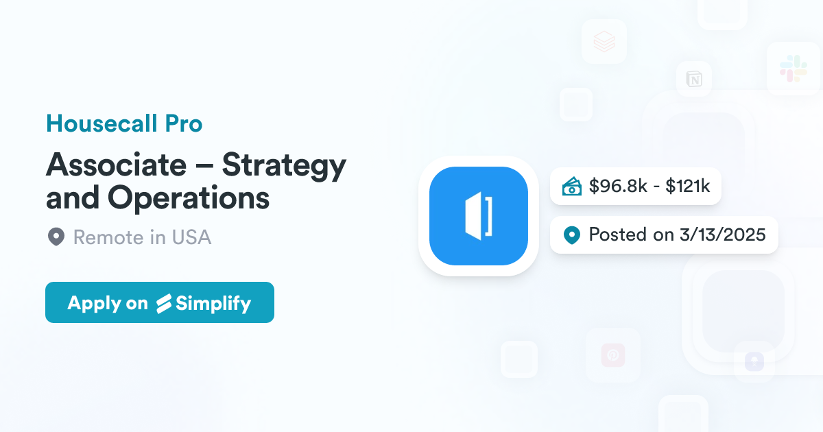 Operational Housecall Associate – Strategy and Operations @ Housecall Pro | Simplify Jobs