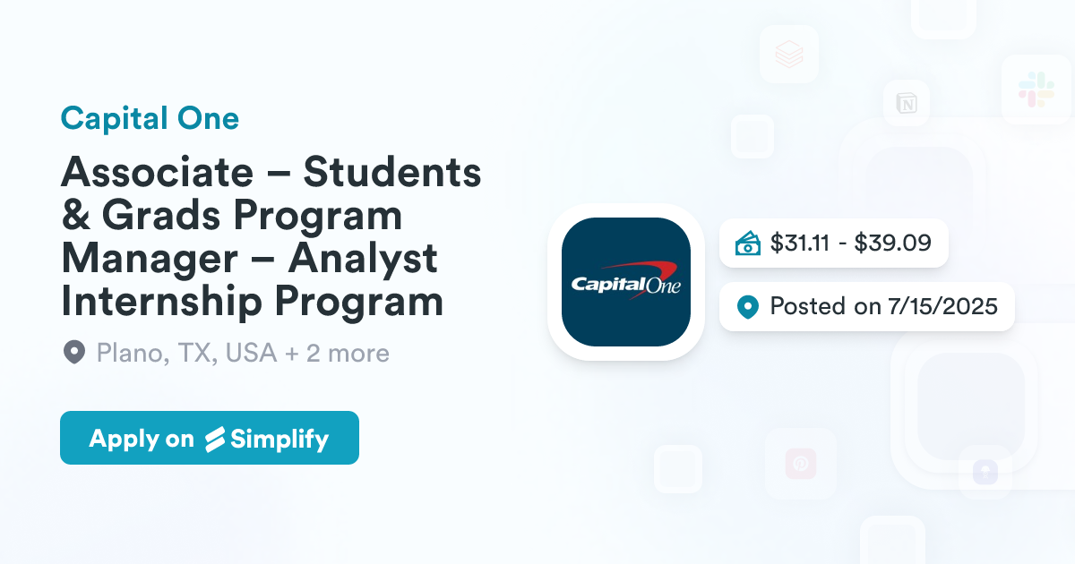 One Analyst Program Associate – Students & Grads Program Manager – Analyst Internship ...