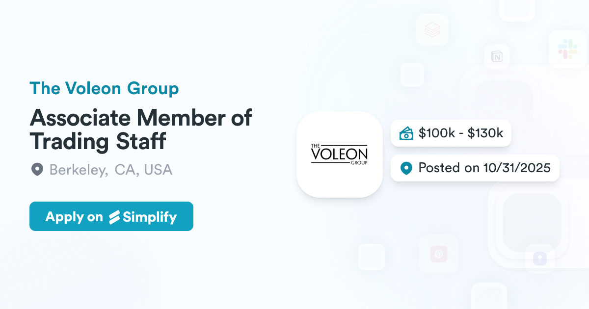 Voleon Associate Member of Trading Staff @ The Voleon Group | Simplify Jobs