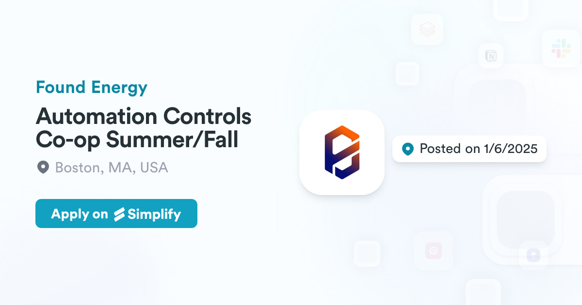 Control System Summer Automation Controls Co-op Summer/Fall @ Found Energy | Simplify Jobs