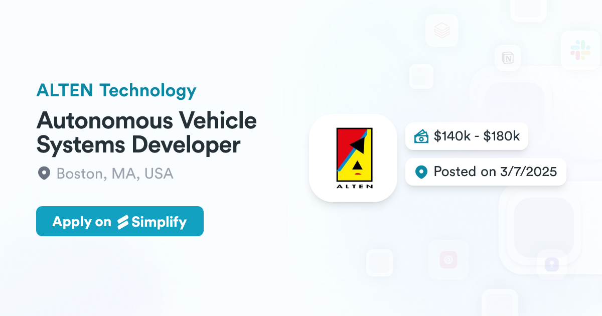 Autonomous Vehicle Systems Developer @ ALTEN Technology | Simplify Jobs