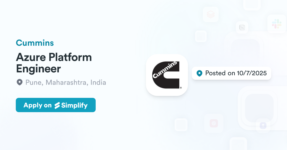 Azure Platform Engineer @ Cummins | Simplify Jobs