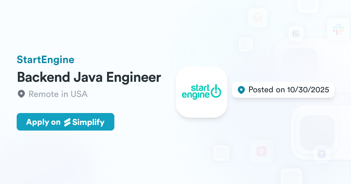 Backend Java Engineer @ StartEngine | Simplify Jobs