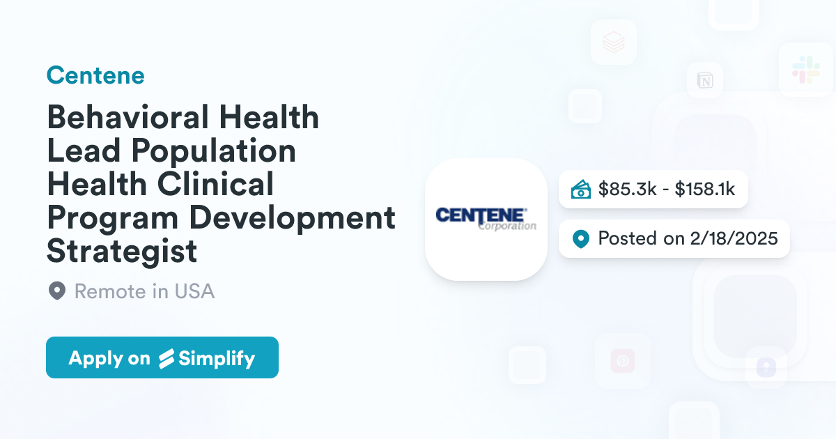Behavioral Health Lead Population Health Clinical Program Development ...