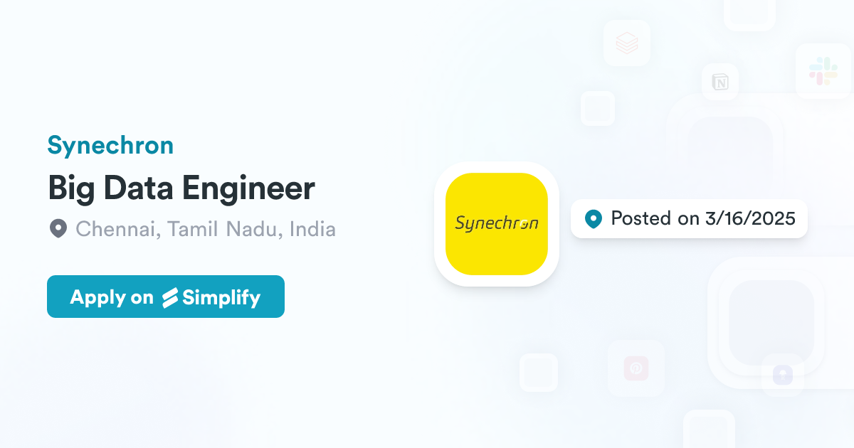 Big Data Engineer @ Synechron | Simplify Jobs