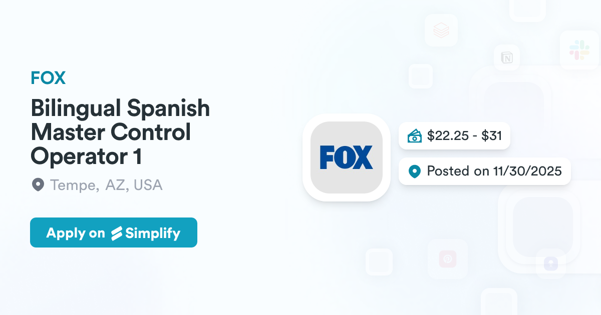 Master Control Operator Image Bilingual Spanish Master Control Operator 1 @ FOX | Simplify Jobs