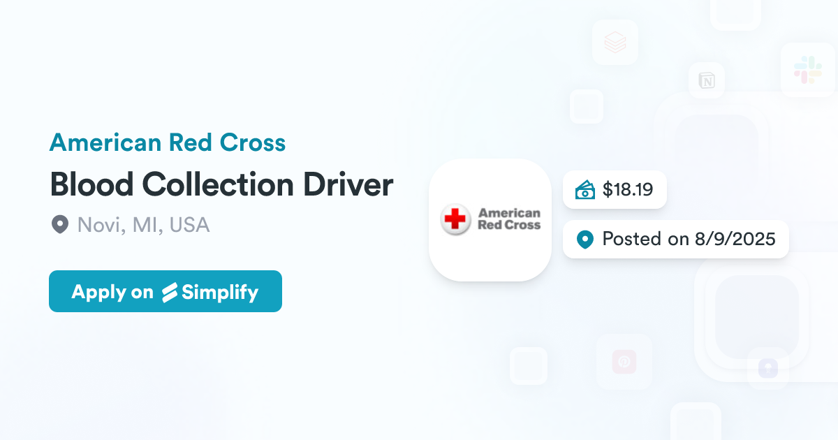 Blood Collection Driver @ American Red Cross | Simplify Jobs