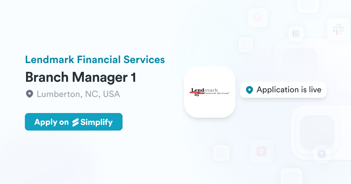 Lendmar Branch Manager 1 @ Lendmark Financial Services | Simplify Jobs