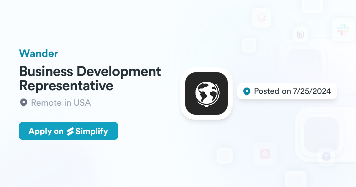 Wander Development Commercial Business Development Representative @ Wander | Simplify Jobs