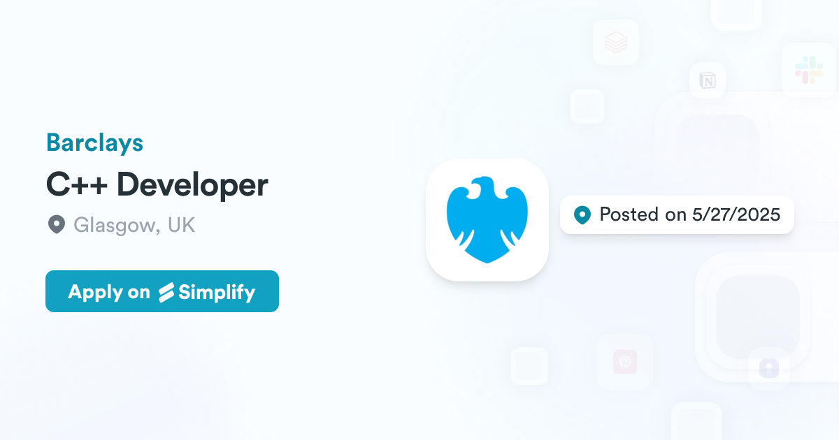 C++ Developer @ Barclays | Simplify Jobs