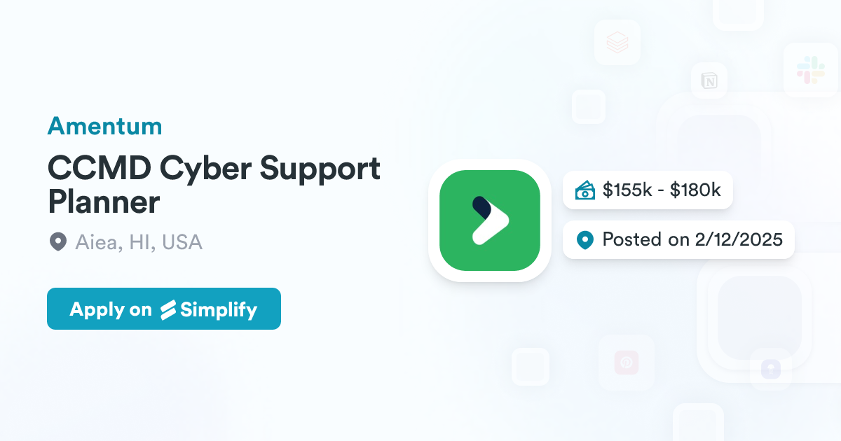 Functional Ccmd CCMD Cyber Support Planner @ Amentum | Simplify Jobs