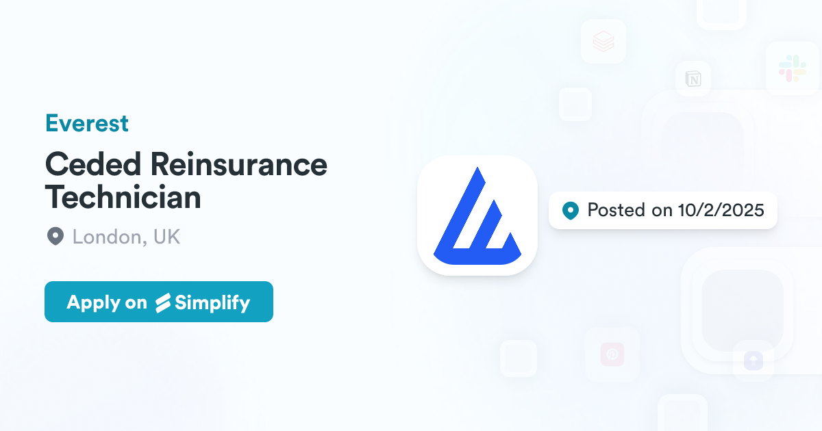 Ceded Ceded Reinsurance Technician @ Everest | Simplify Jobs