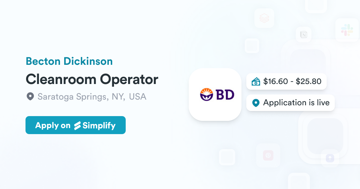 Cleanroom Operator @ Becton Dickinson | Simplify Jobs