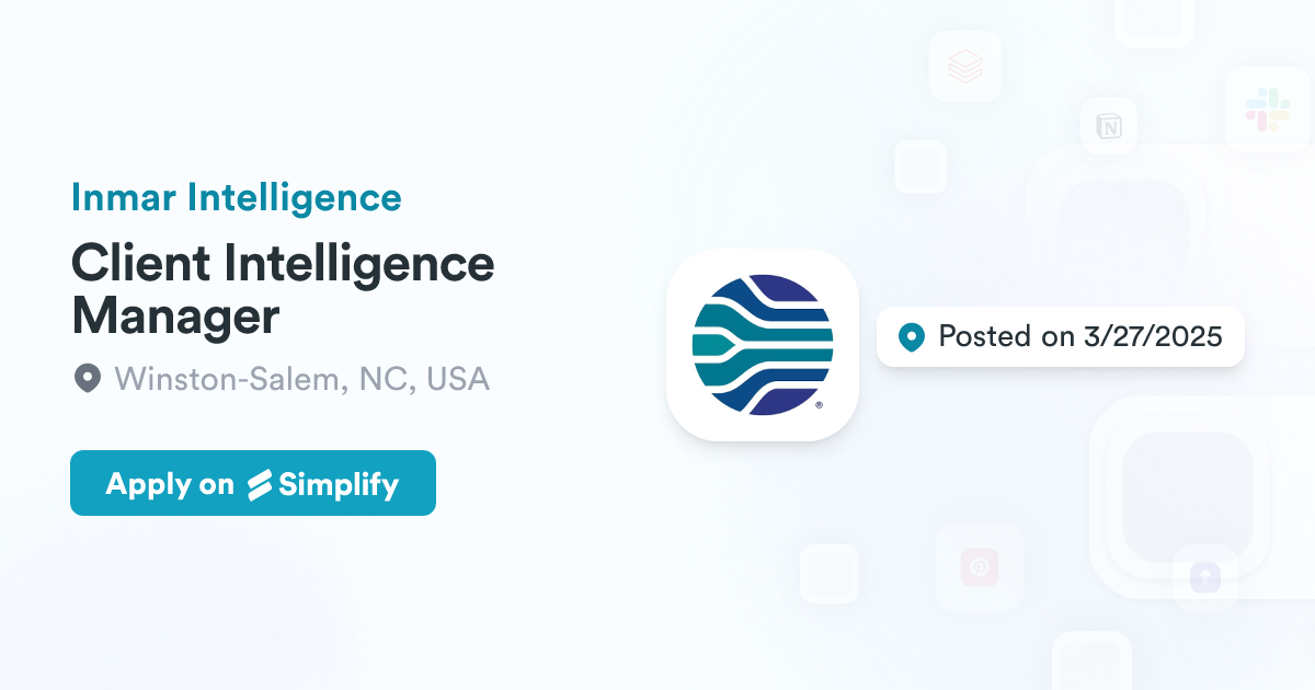 Client Intelligence Manager @ Inmar Intelligence | Simplify Jobs