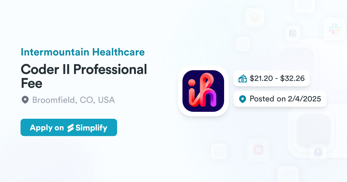 Professional Fee Coding Coder II Professional Fee @ Intermountain Healthcare | Simplify Jobs