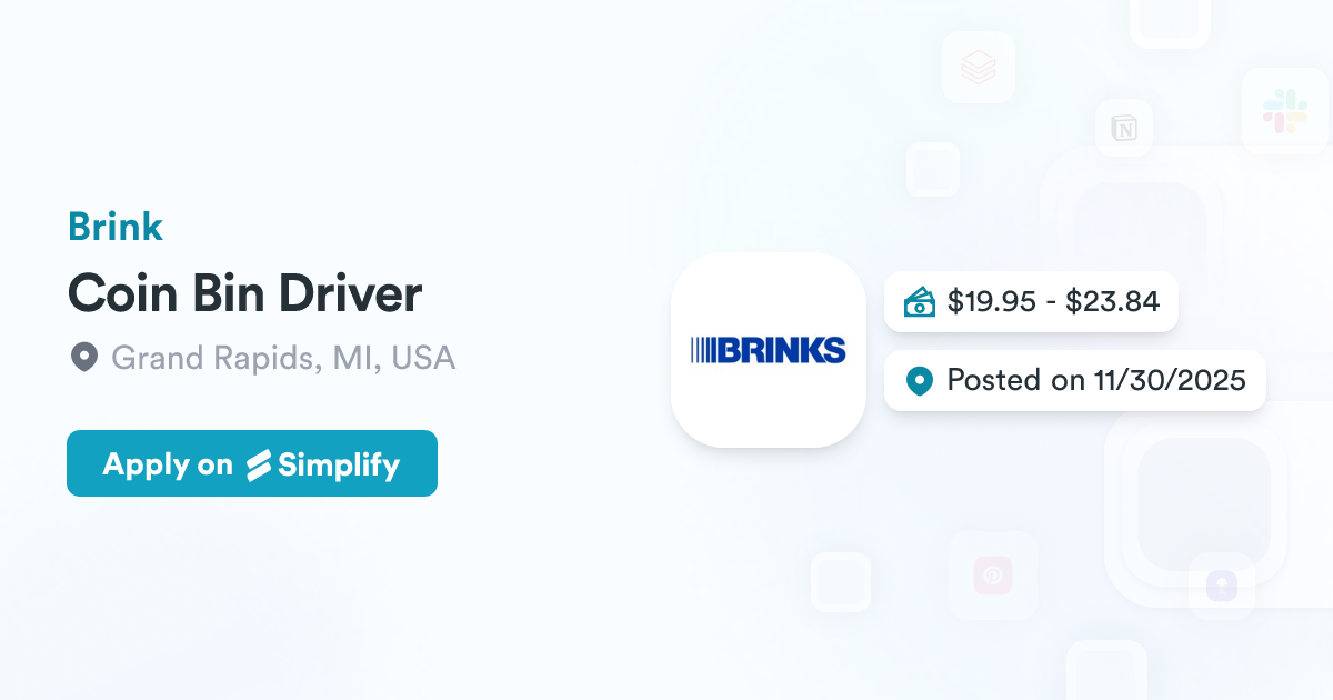 Bin Driver Coin Bin Driver @ Brink | Simplify Jobs