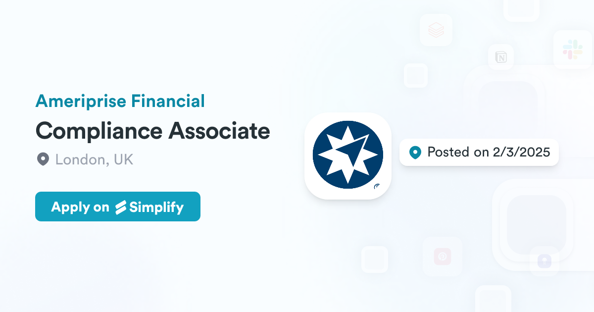 Compliance Associate Compliance Associate @ Ameriprise Financial | Simplify Jobs