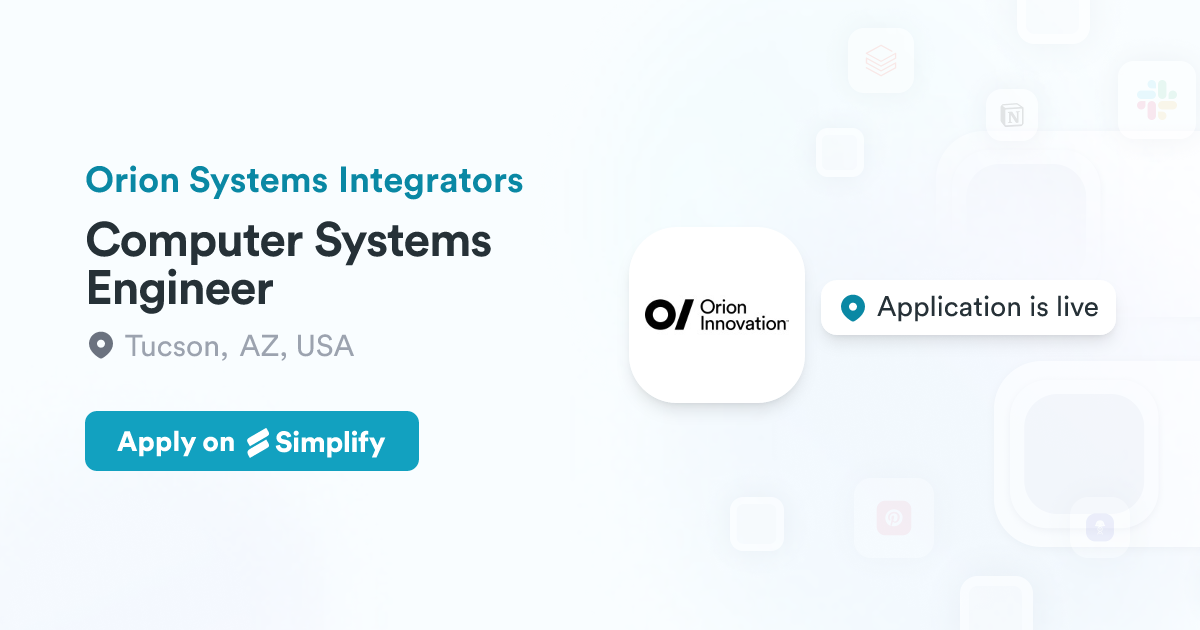 Orion Chuck Computer Code Computer Systems Engineer @ Orion Systems Integrators | Simplify Jobs