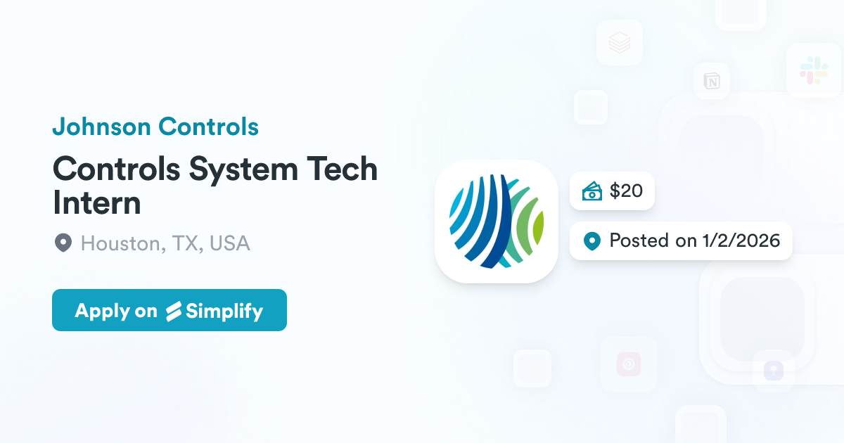 System Tech Controls System Tech Intern @ Johnson Controls | Simplify Jobs