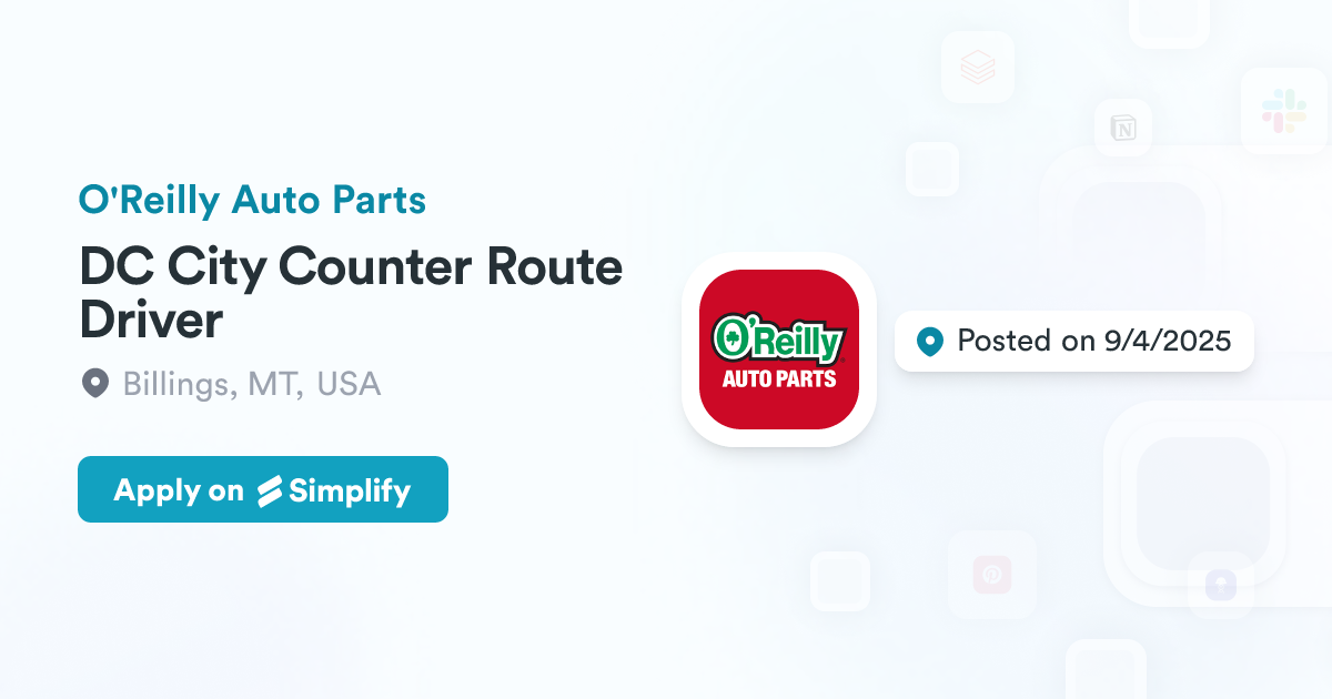 DC City Counter Route Driver @ O'Reilly Auto Parts | Simplify Jobs