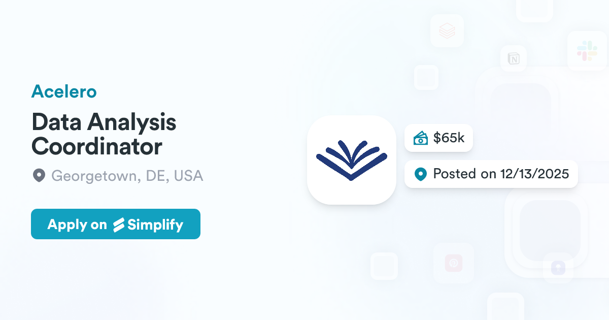 Codefinity Data Analyst Data Analysis Coordinator @ Acelero | Simplify Jobs