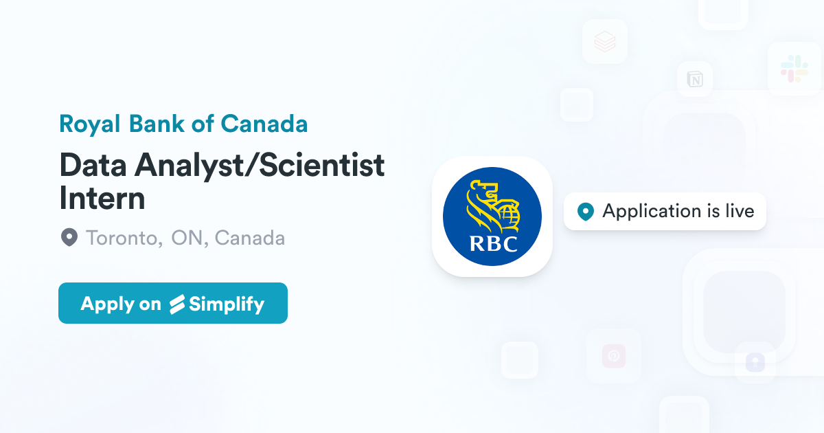 Data Analytics Rbc Data Analyst/Scientist Intern @ Royal Bank of Canada | Simplify Jobs