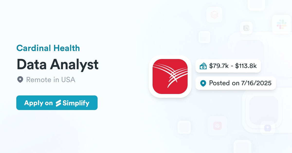 Cardinal Data Data Analyst @ Cardinal Health | Simplify Jobs