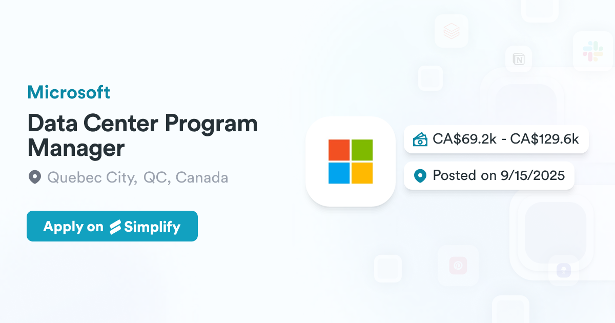 Data Center Simplification Data Center Program Manager @ Microsoft | Simplify Jobs