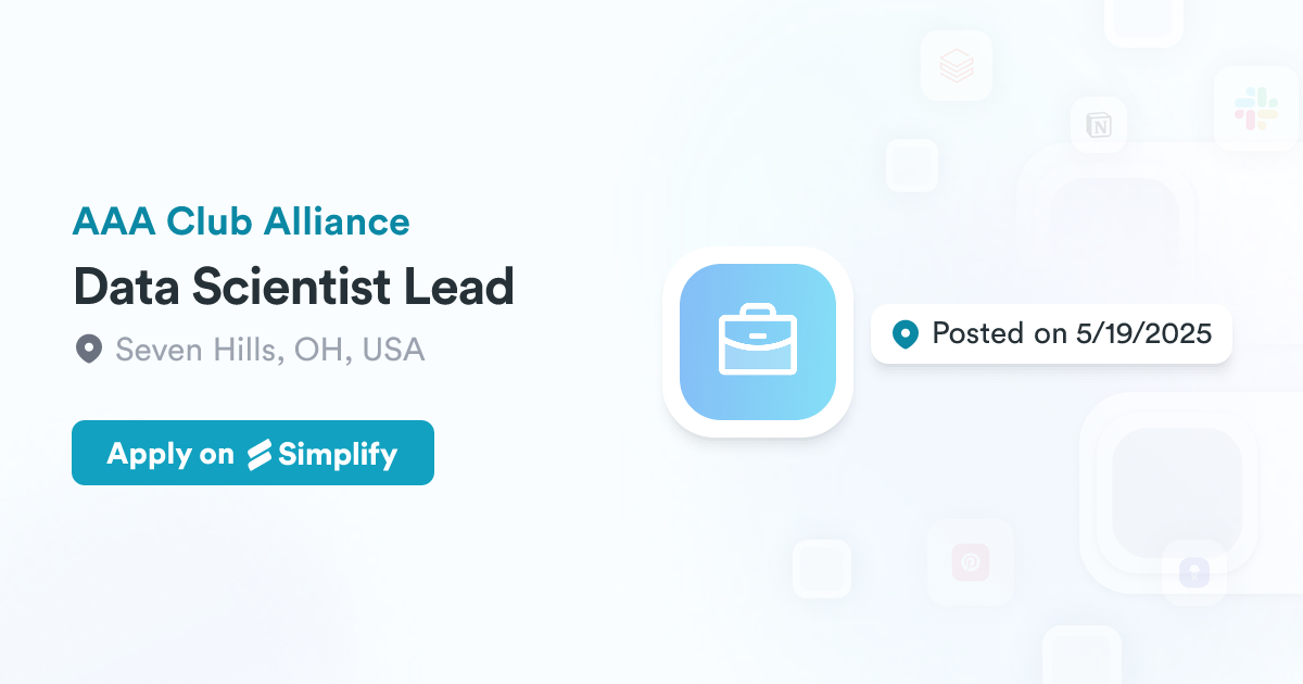 Data Science Club Rbjp Data Scientist Lead @ AAA Club Alliance | Simplify Jobs