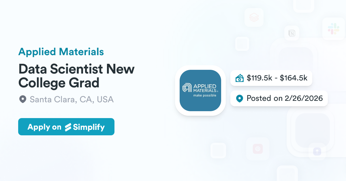 Los Rios Api Grad Data Scientist New College Grad @ Applied Materials | Simplify Jobs