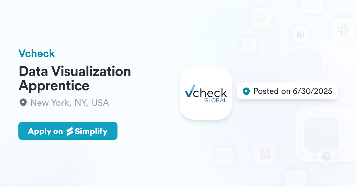 Storage Check Visualization Data Visualization Apprentice @ Vcheck | Simplify Jobs