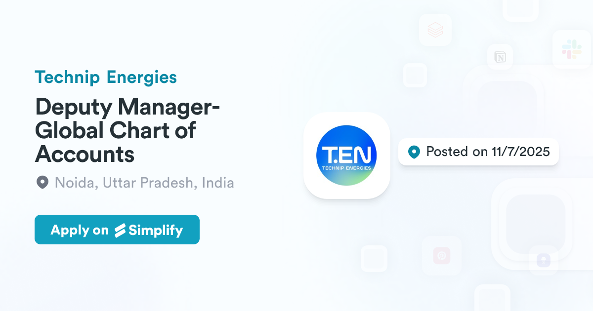 Technip Chart Structure Deputy Manager-Global Chart of Accounts @ Technip Energies | Simplify Jobs